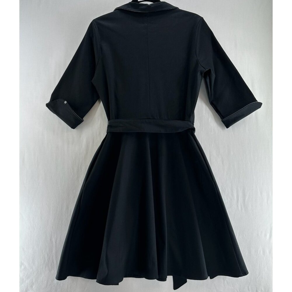 Betabrand Wrap Jacket Dress Womens M Trench Coat Pockets Belted 3/4 Sleeve Black - Picture 2 of 13